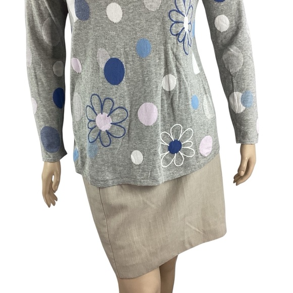 J.Jill Gray Cotton Floral Polka Dot Pullover Sweater Size L - Picture 3 of 7